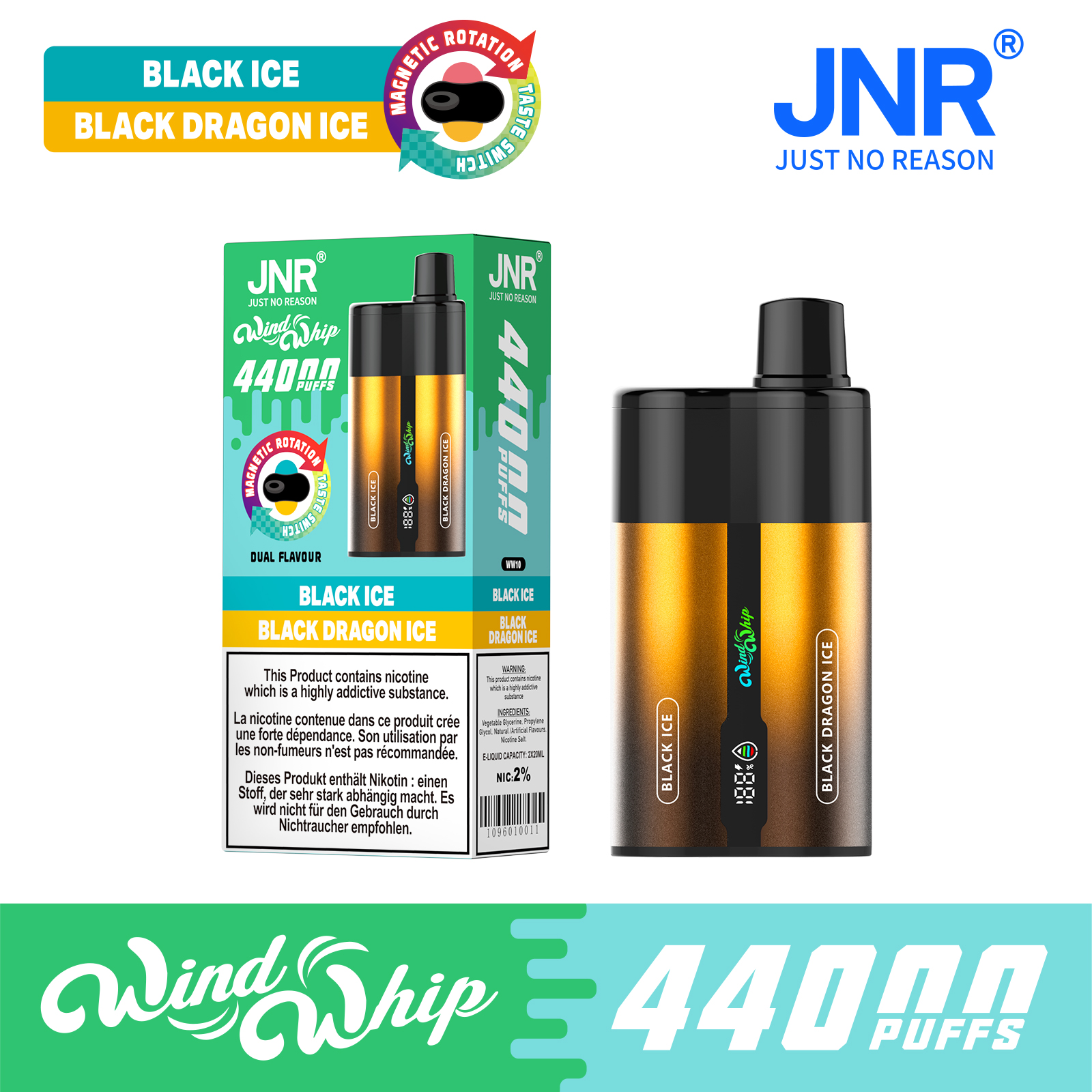 JNR WindWhip 44000 Puffs 2-in-1 Disposable Vape | Dual Flavor & Adjustable Airflow - Image 2