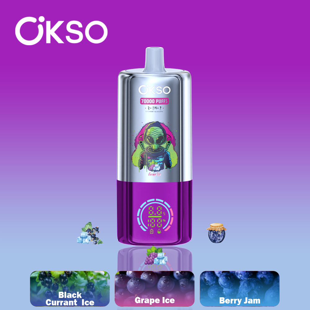 OKSO 3-in-1 70000 Puffs Disposable Vape , Alien Styling, Triple Mesh Coils & Rechargeable Battery