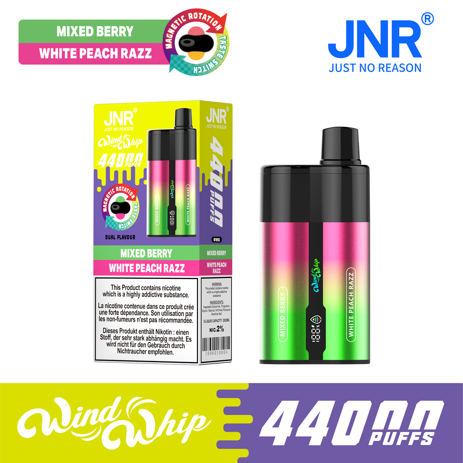 JNR WindWhip 44000 Puffs 2-in-1 Disposable Vape | Dual Flavor & Adjustable Airflow
