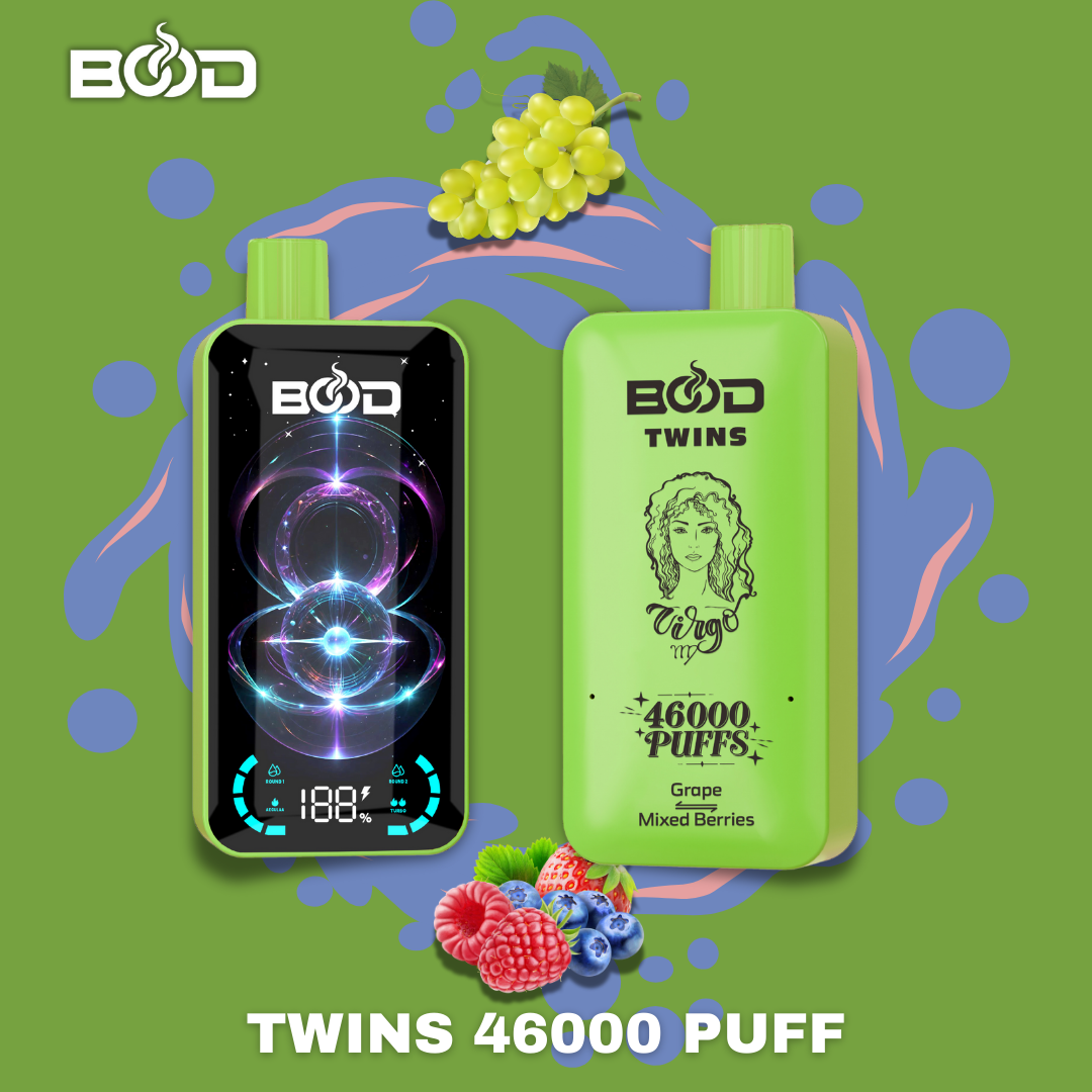 BOOD Twins 46000 Puffs 2-in-1 Vape – Dual Flavors, Digital Display & Rechargeable