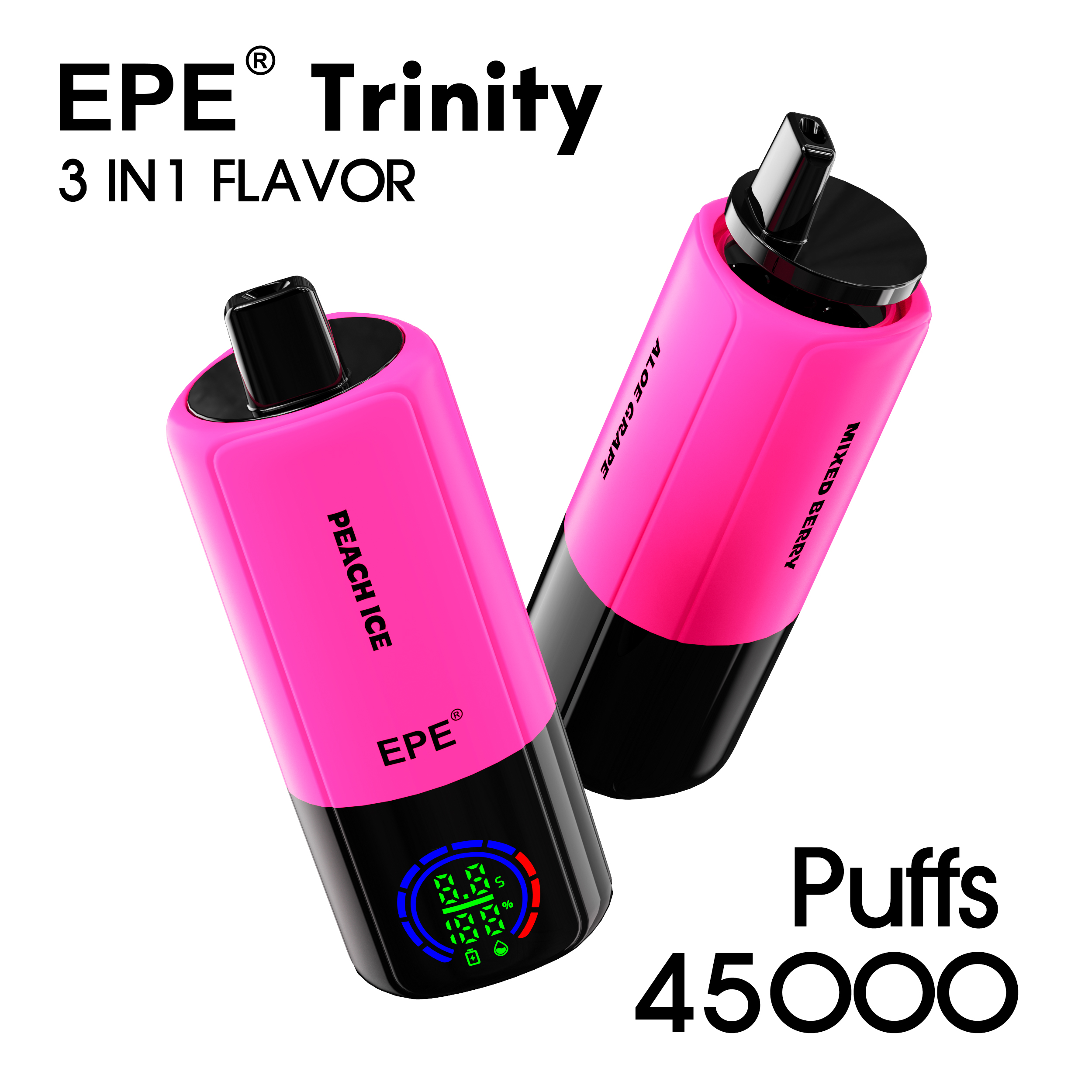 EPE Trinity 45000 Puffs 3-in-1 Disposable Vape – Triple Flavors, E-Liquid & Battery Display, Rechargeable