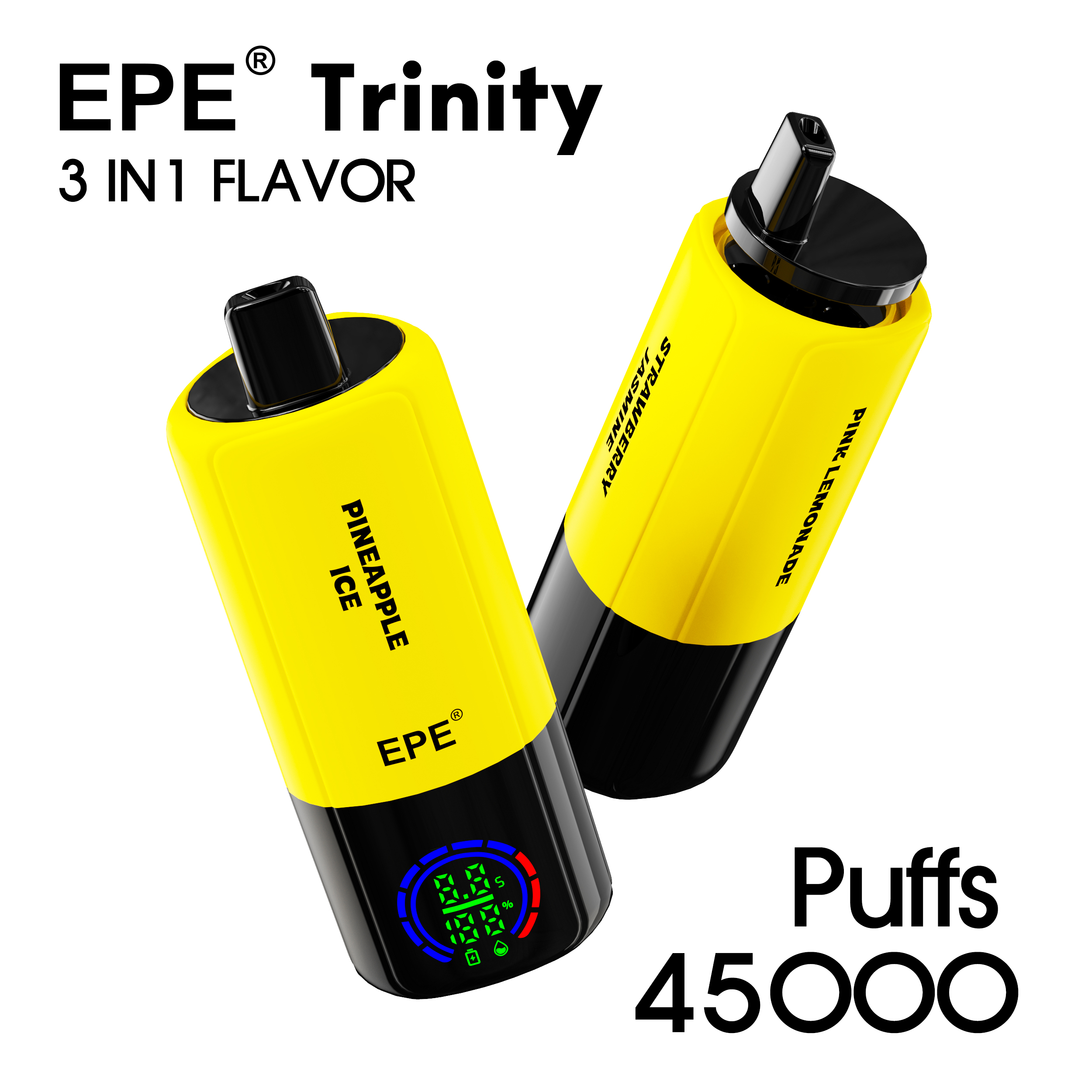 EPE Trinity 45000 Puffs 3-in-1 Disposable Vape – Triple Flavors, E-Liquid & Battery Display, Rechargeable - Image 2