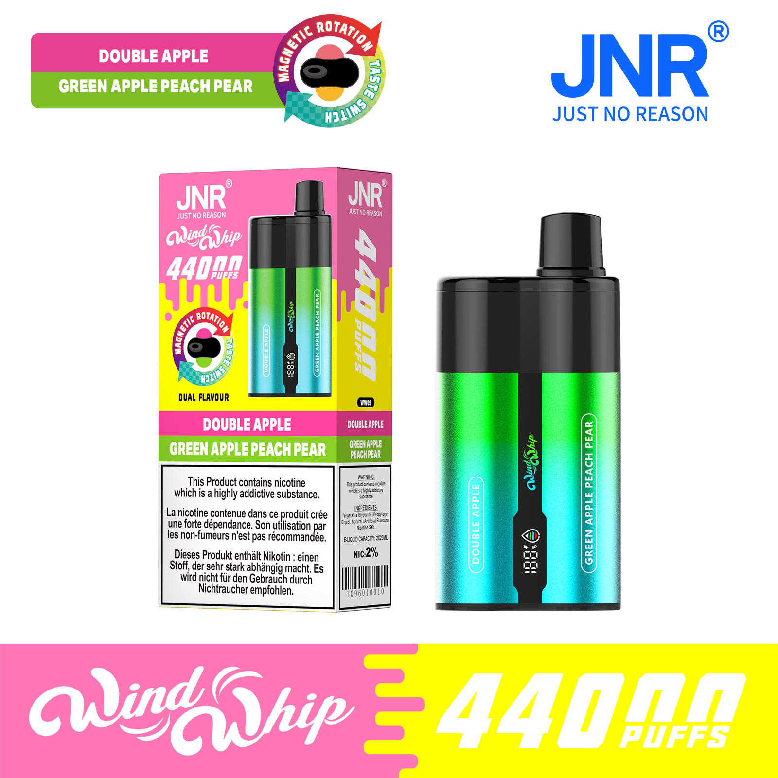 JNR WindWhip 44000 Puffs 2-in-1 Disposable Vape | Dual Flavor & Adjustable Airflow - Image 3