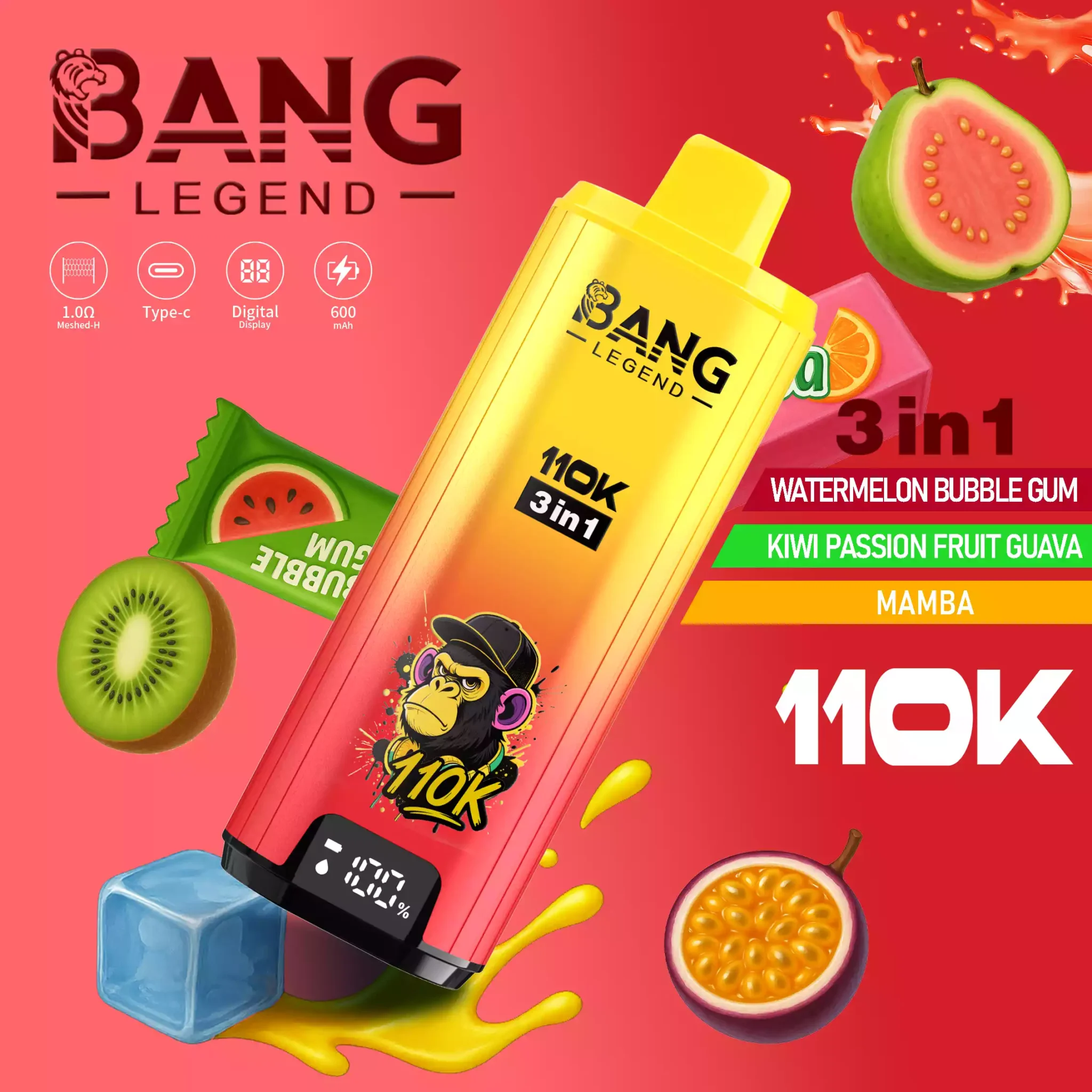 BANG LEGEND 110K 3-in-1 Disposable Vape, Type-C Rechargeable, OEM ODM Supply - Image 4