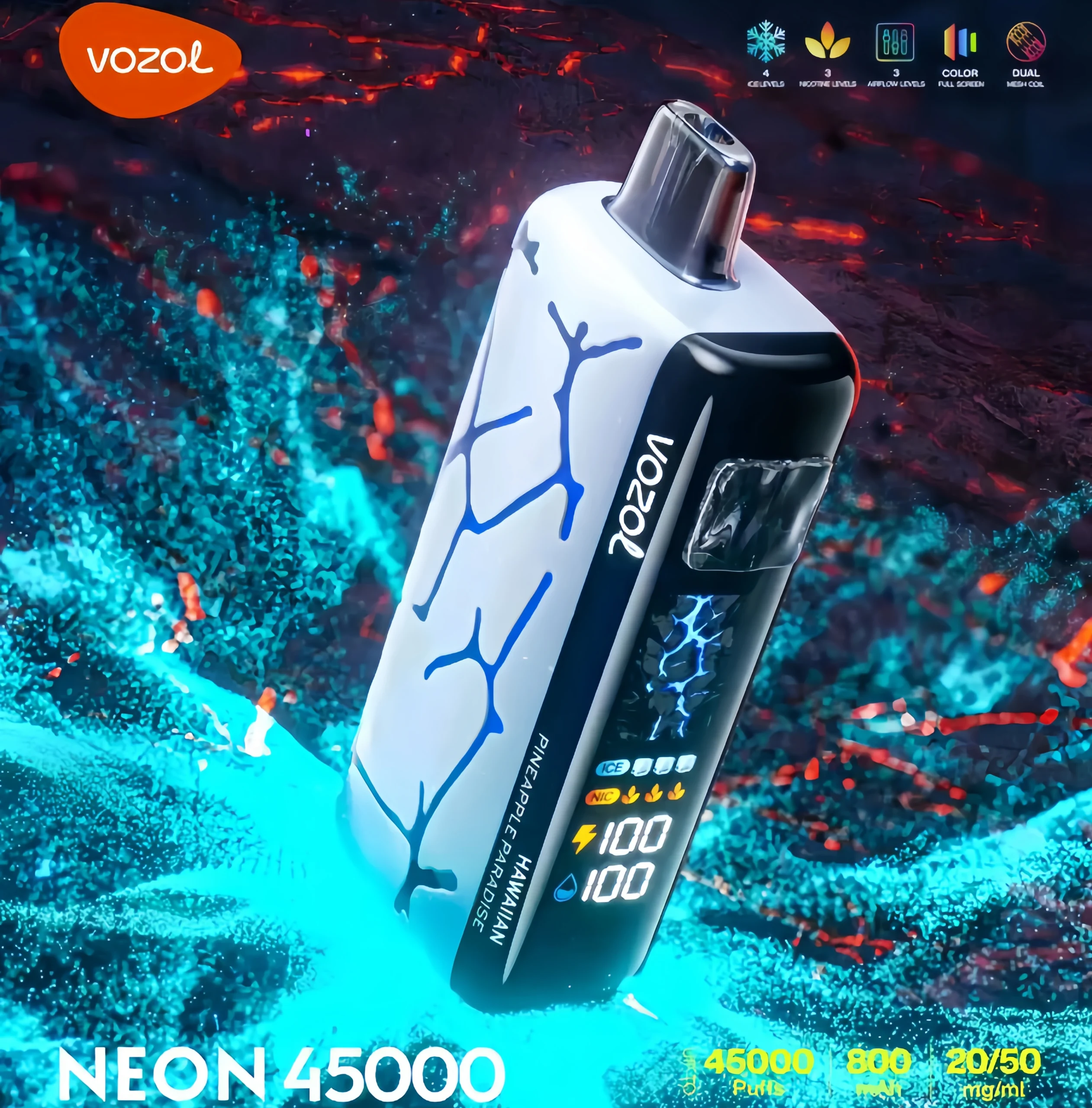 VOZOL NEON 45000 Puffs Rechargeable Disposable Vape – Dual Mesh Coil, LED Display, 2%/5% Nicotine
