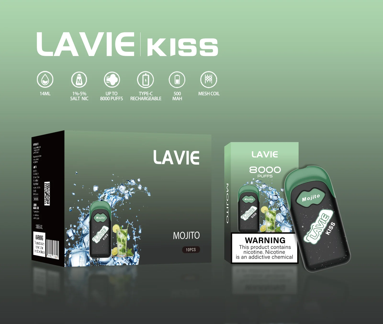 LAVIE KISS 8000 Puffs Replaceable Pod Kit , Battery Device and Replacement Pod Included(1 Battery + 1 Pod) - Image 2
