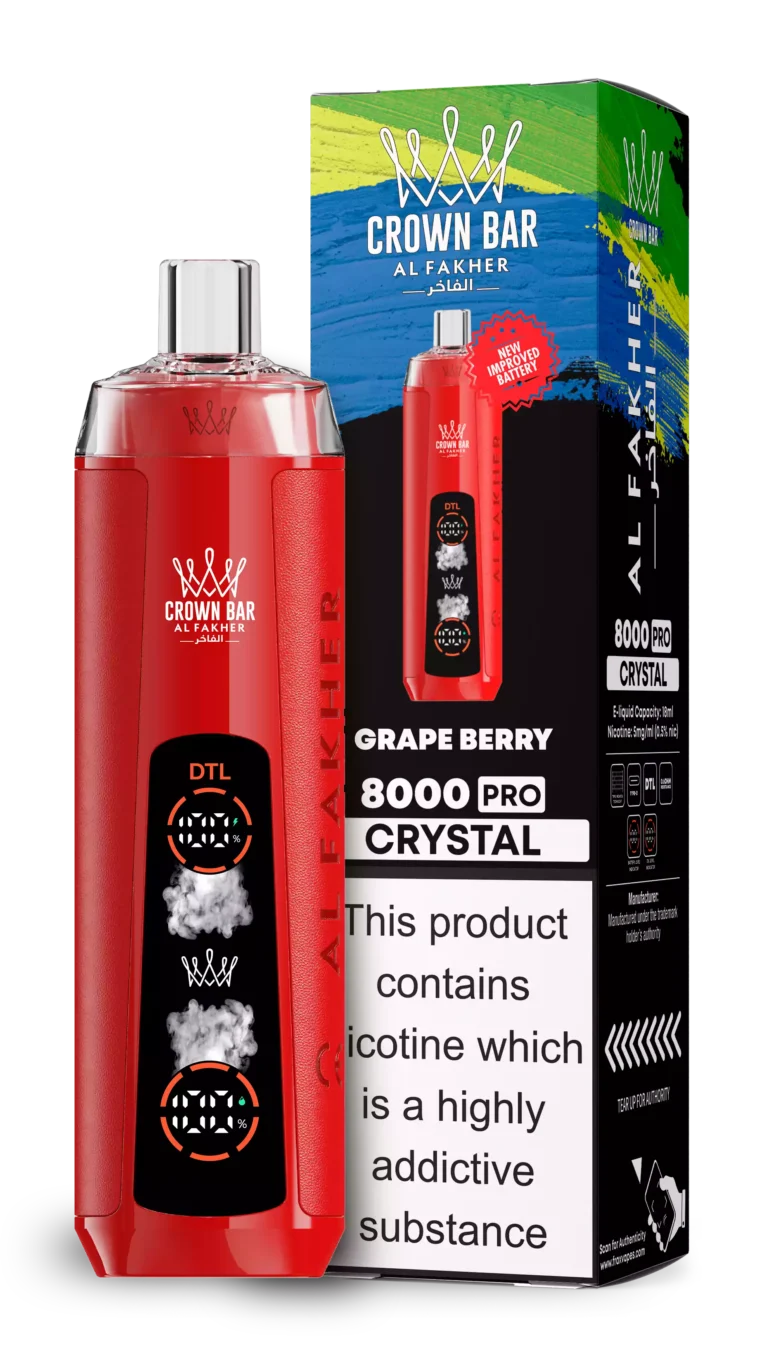 Crown Bar AL Fakher Crystal 8000 Puffs Disposable Vape ,1200mAh Battery & 5mg Nicotine