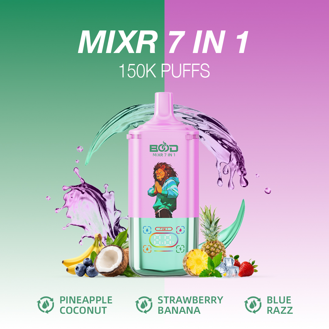 BOOD MIXR 150000 Puffs 7-in-1 Vape – 7 Flavors, Digital Display, 3 Power Settings - Image 7