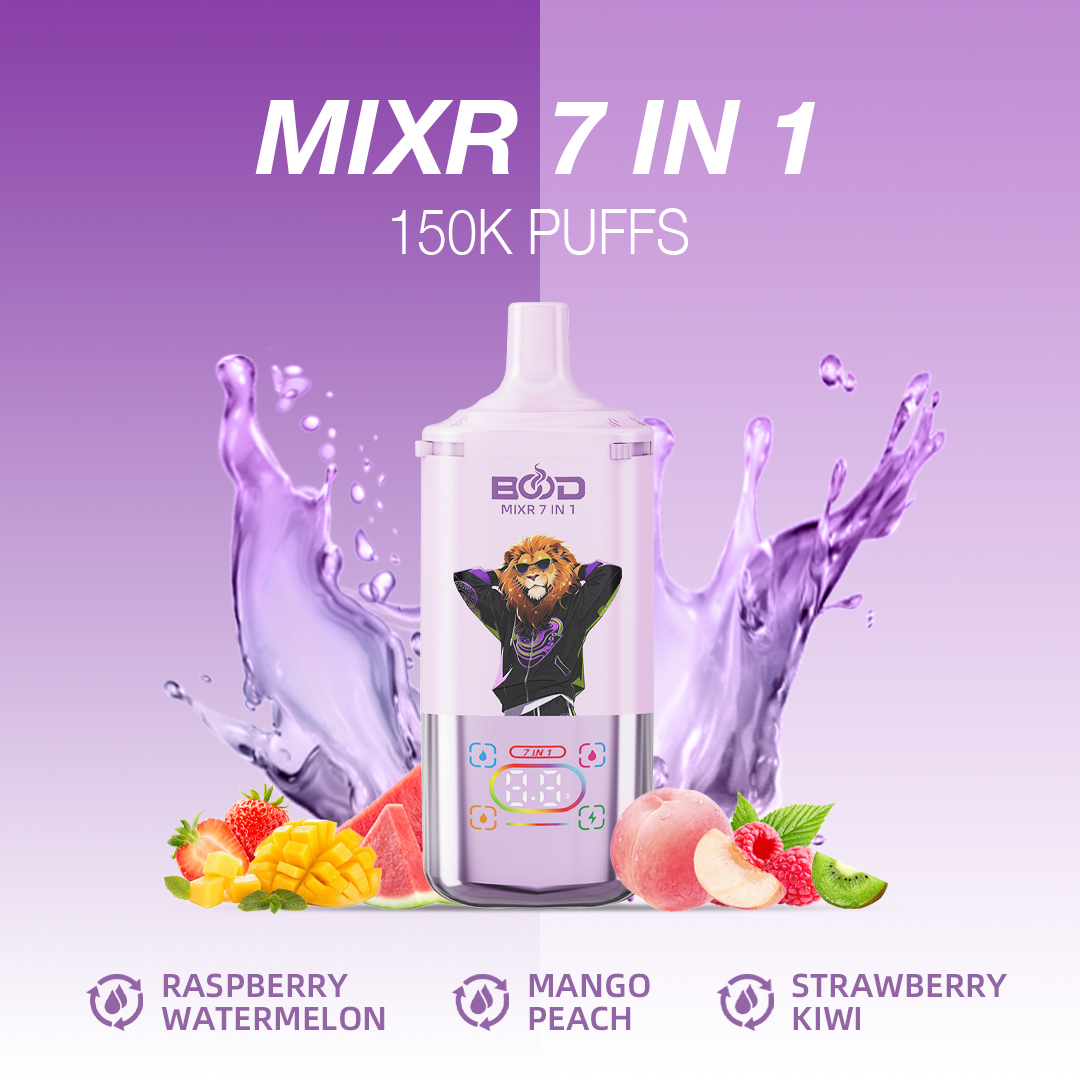 BOOD MIXR 150000 Puffs 7-in-1 Vape – 7 Flavors, Digital Display, 3 Power Settings - Image 6