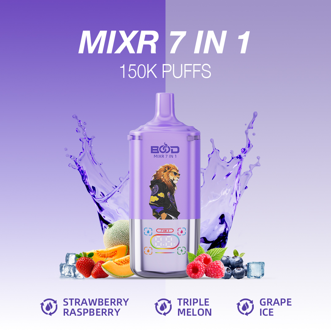 BOOD MIXR 150000 Puffs 7-in-1 Vape – 7 Flavors, Digital Display, 3 Power Settings